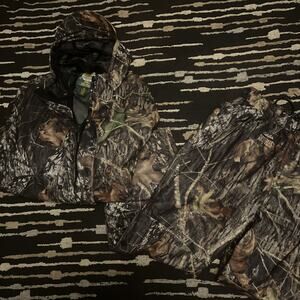 Cabela's Men's XL Dry Plus Green Brown Mossy Oak Jacket Pants 34” SET Camo Hood